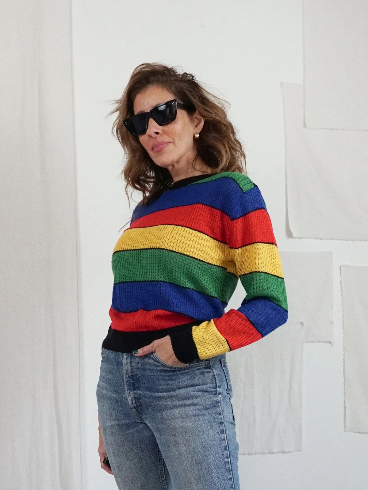 Vintage Rainbow Stripe Mesh Top