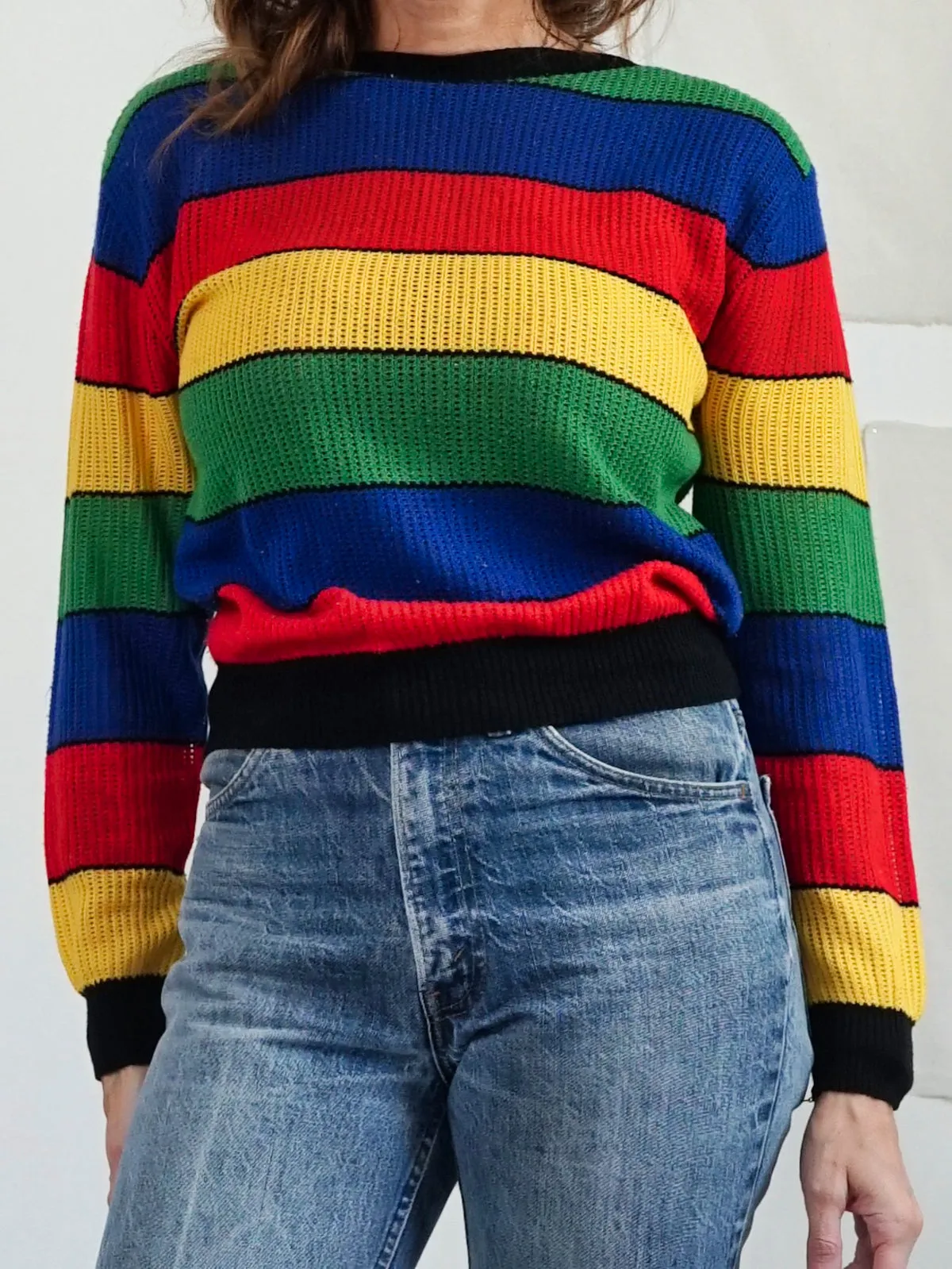 Vintage Rainbow Stripe Mesh Top