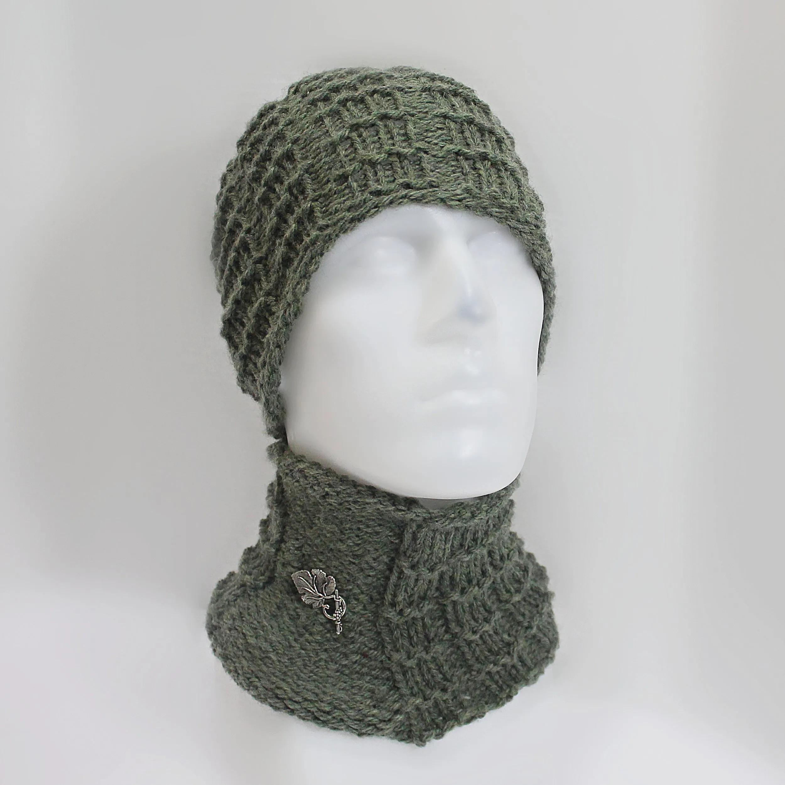 Waffle Stitch Brimless Hat and Cowl Set