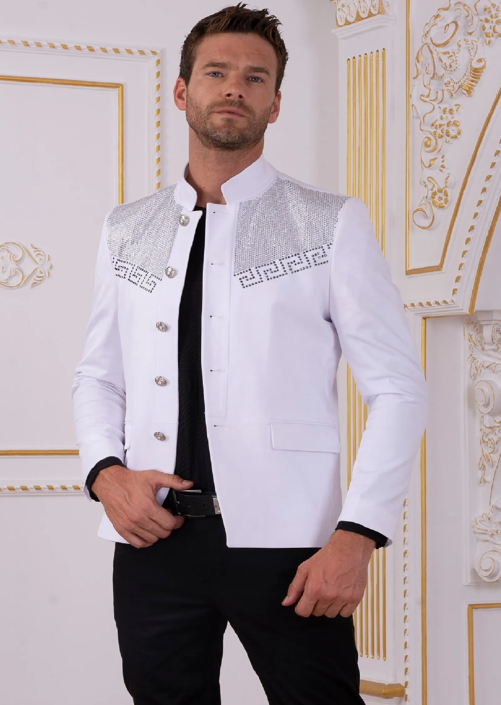 White Silver "Meander" Rhinestone Blazer