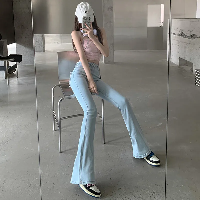 Wide Leg Pants Light Blue Love Heart Retro Denim Jeans