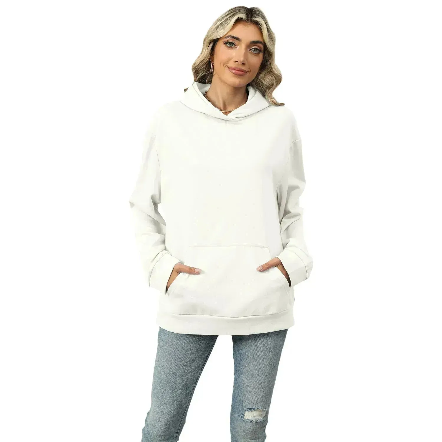 Winter Casual Hooded Pocket Pullover Sweatshirt Women