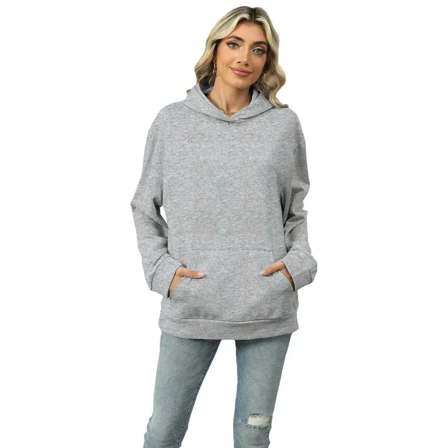 Winter Casual Hooded Pocket Pullover Sweatshirt Women