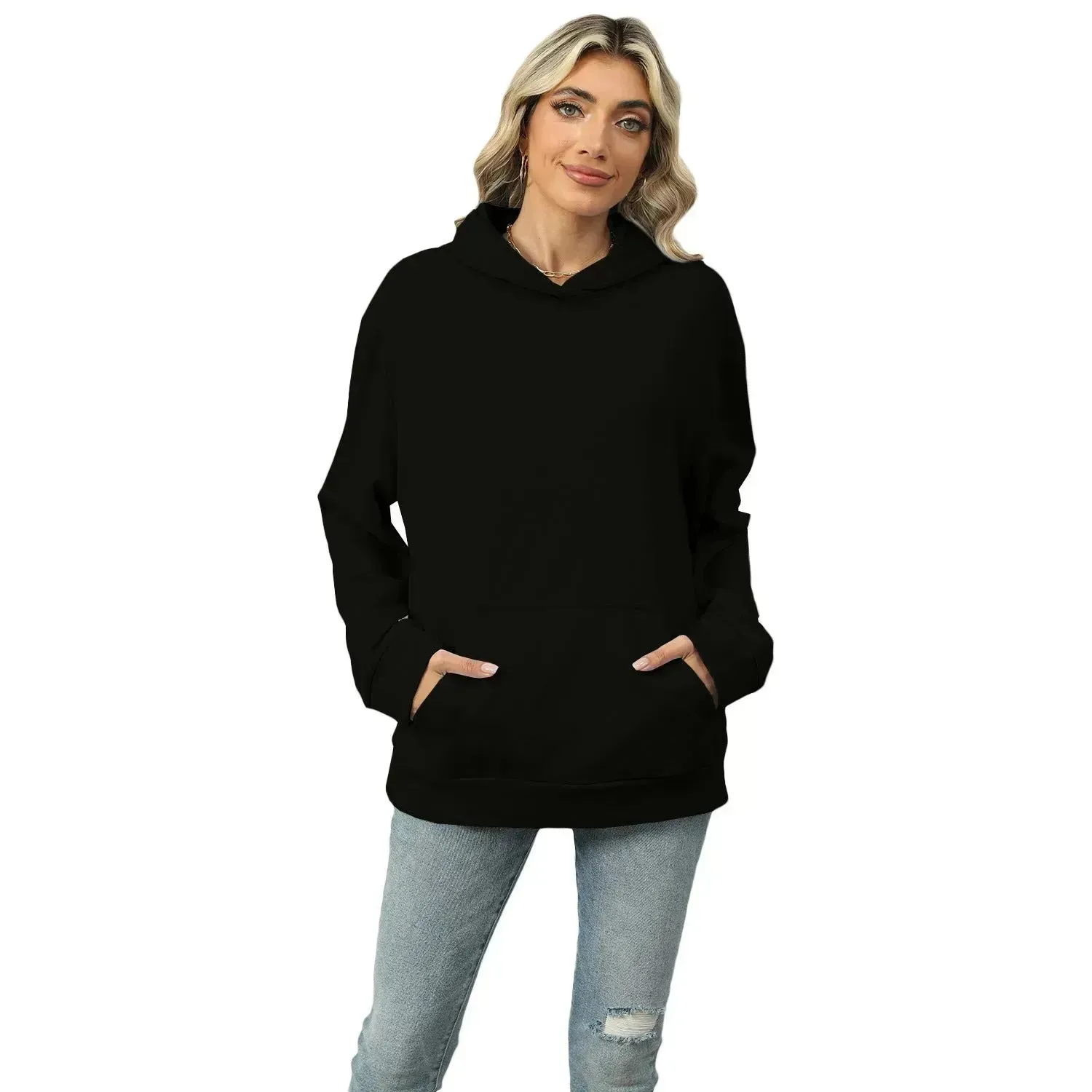 Winter Casual Hooded Pocket Pullover Sweatshirt Women