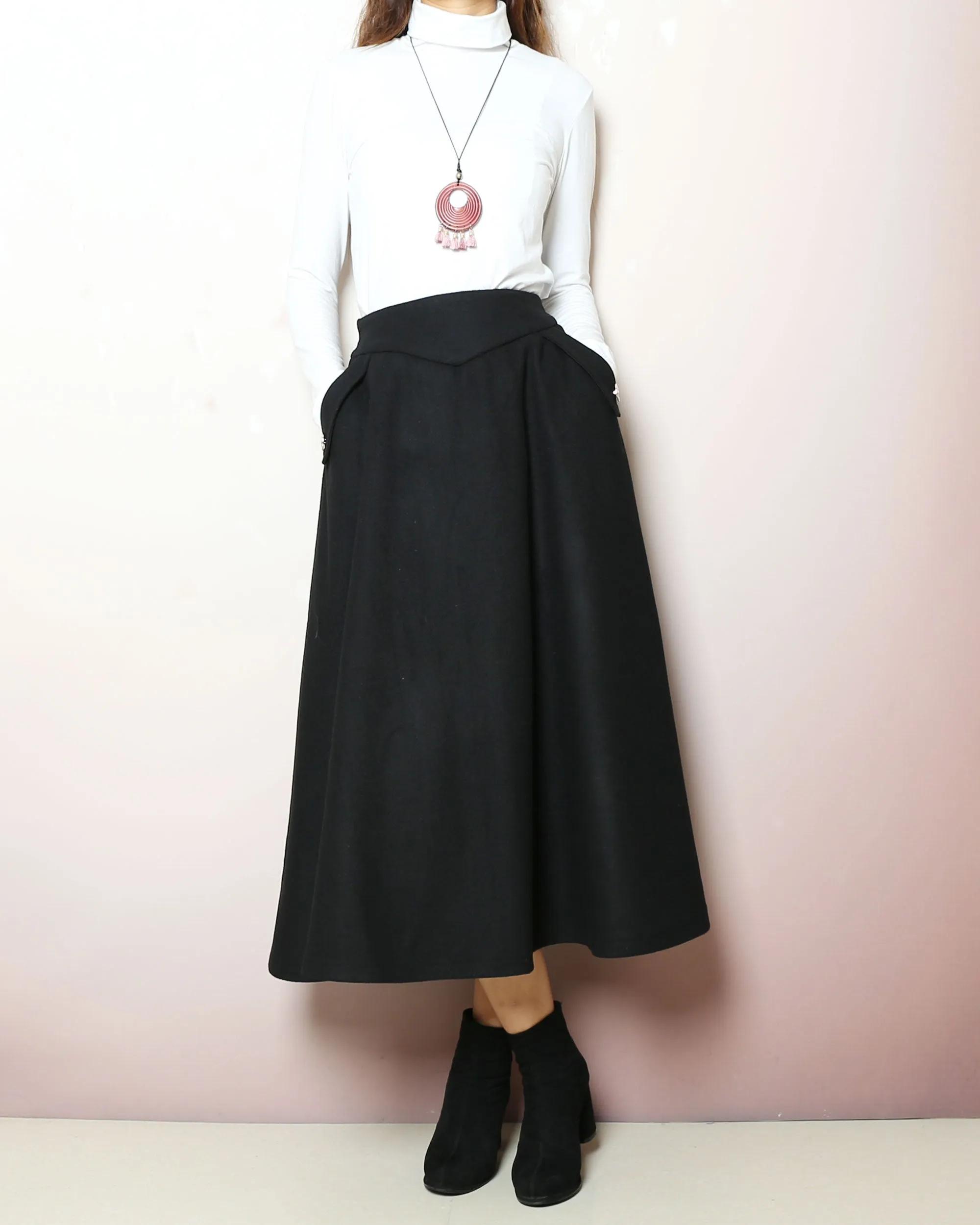 Winter skirt, Wool skirt, warm skirt, Wool plus size skirt, custom made skirt, midi skirt, black skirt (Q2166)