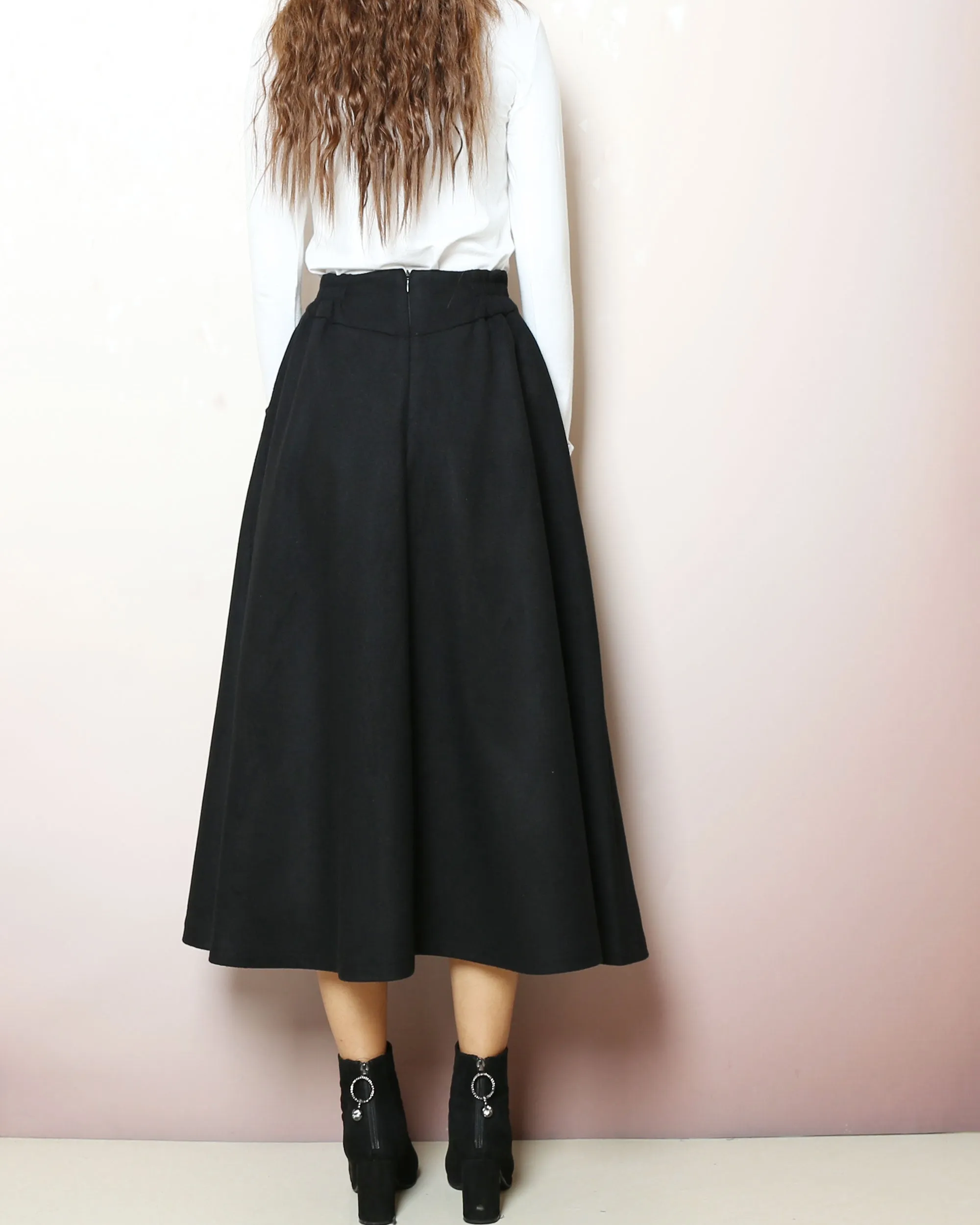 Winter skirt, Wool skirt, warm skirt, Wool plus size skirt, custom made skirt, midi skirt, black skirt (Q2166)