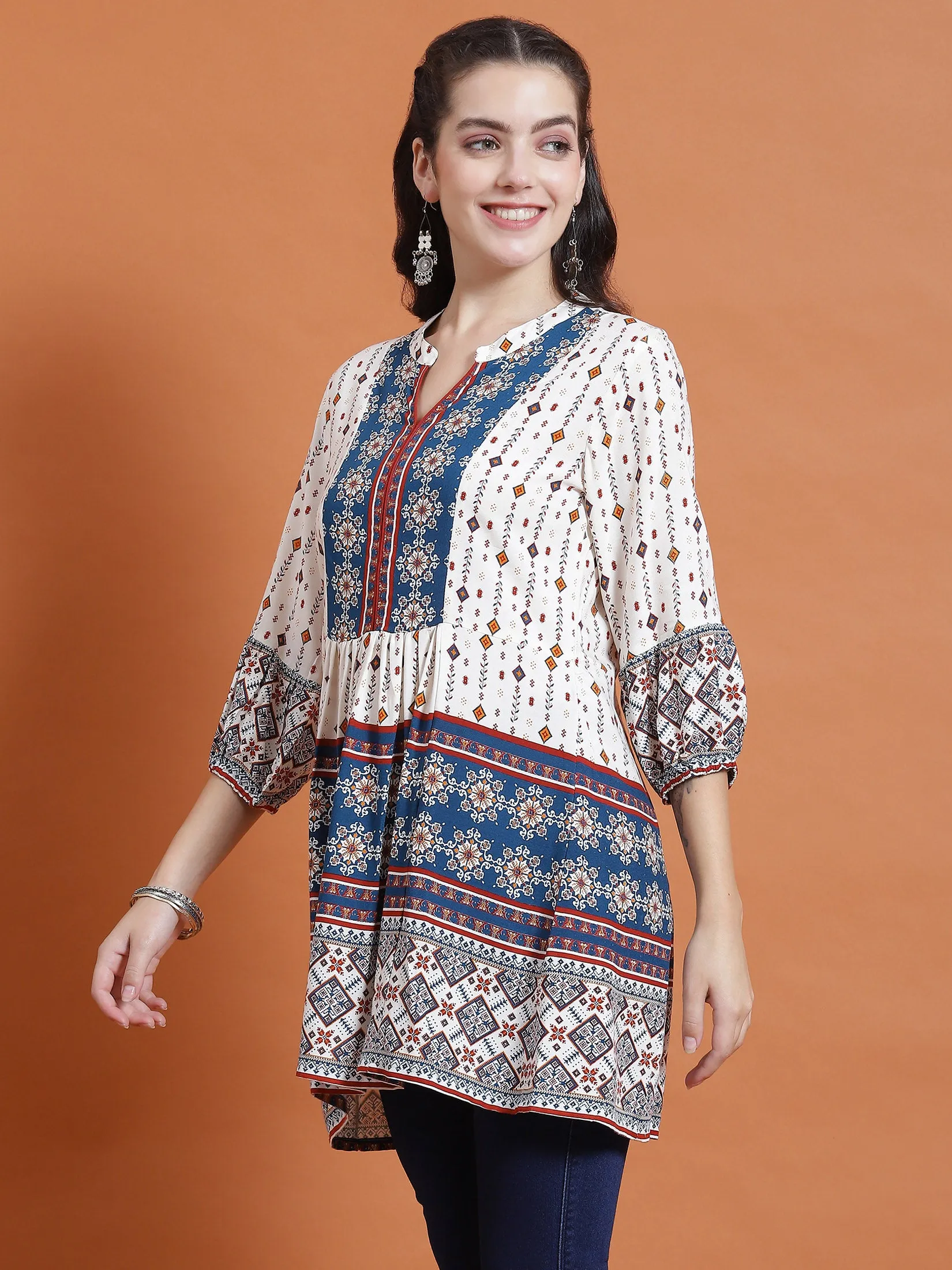 Women Blue Geometric Print Tunic