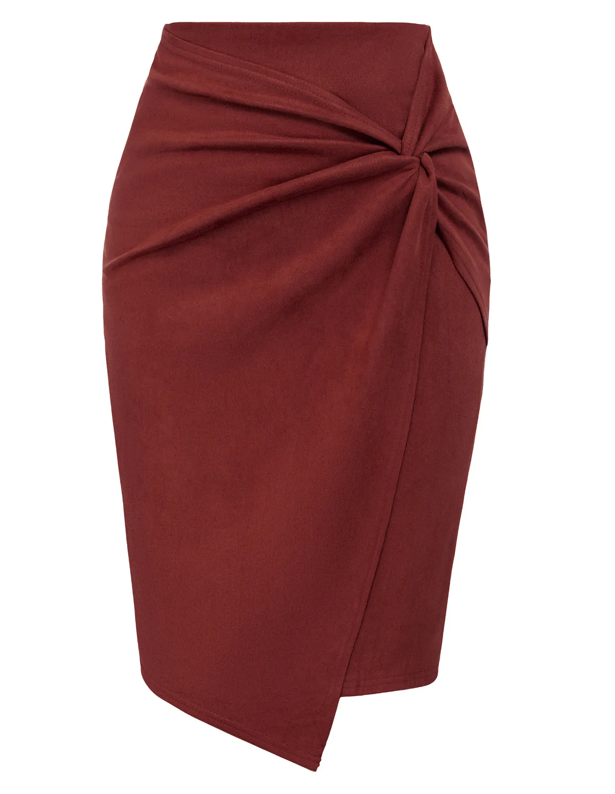 Women Faux Suede Skirt OL High Waist Knotted Front Bodycon Skirt