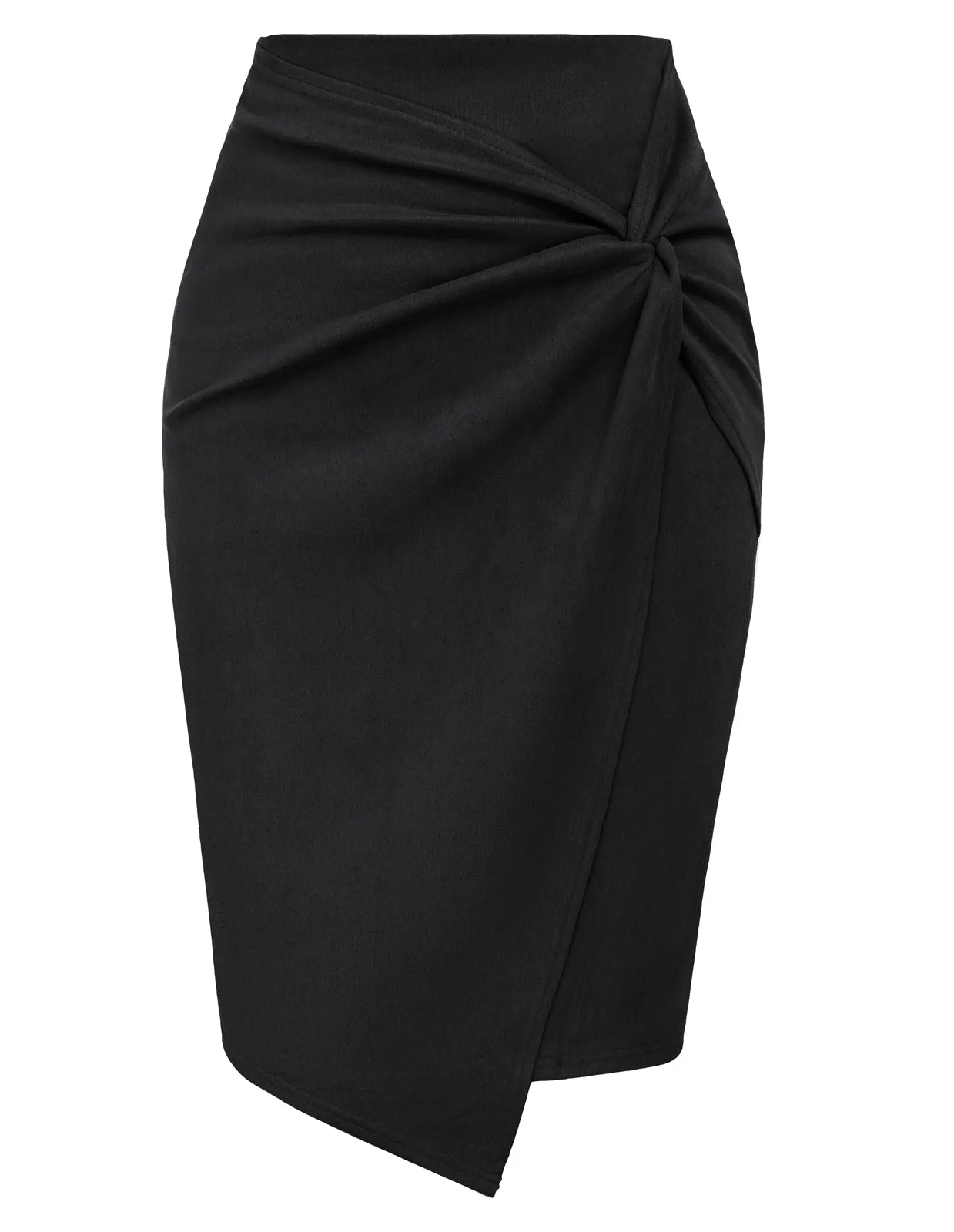 Women Faux Suede Skirt OL High Waist Knotted Front Bodycon Skirt