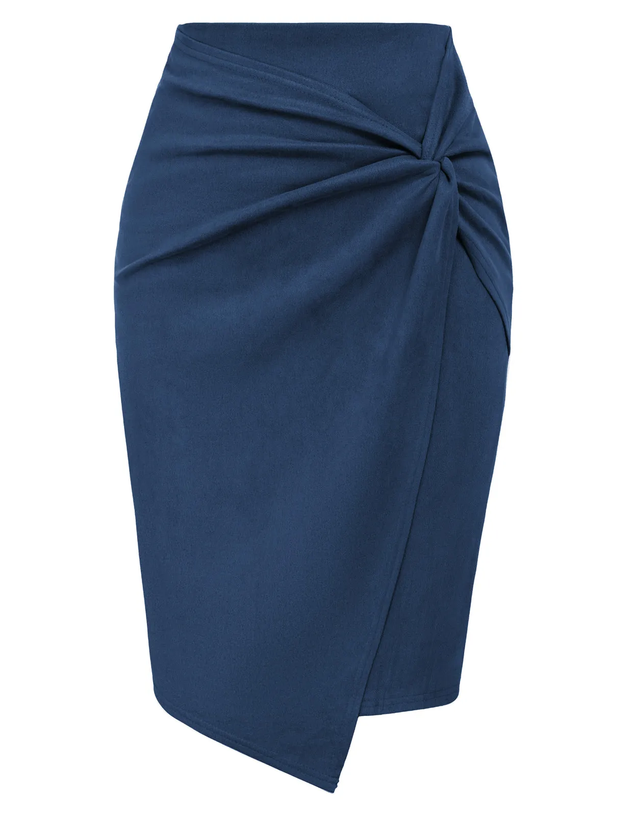 Women Faux Suede Skirt OL High Waist Knotted Front Bodycon Skirt