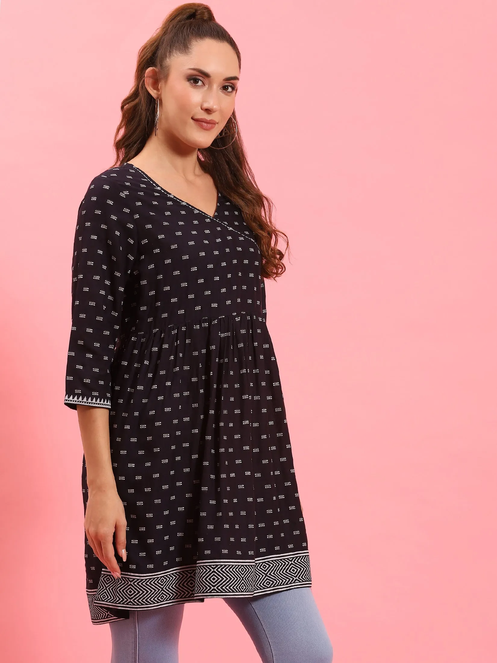 Women Navy Blue Geometric Printed Tunic