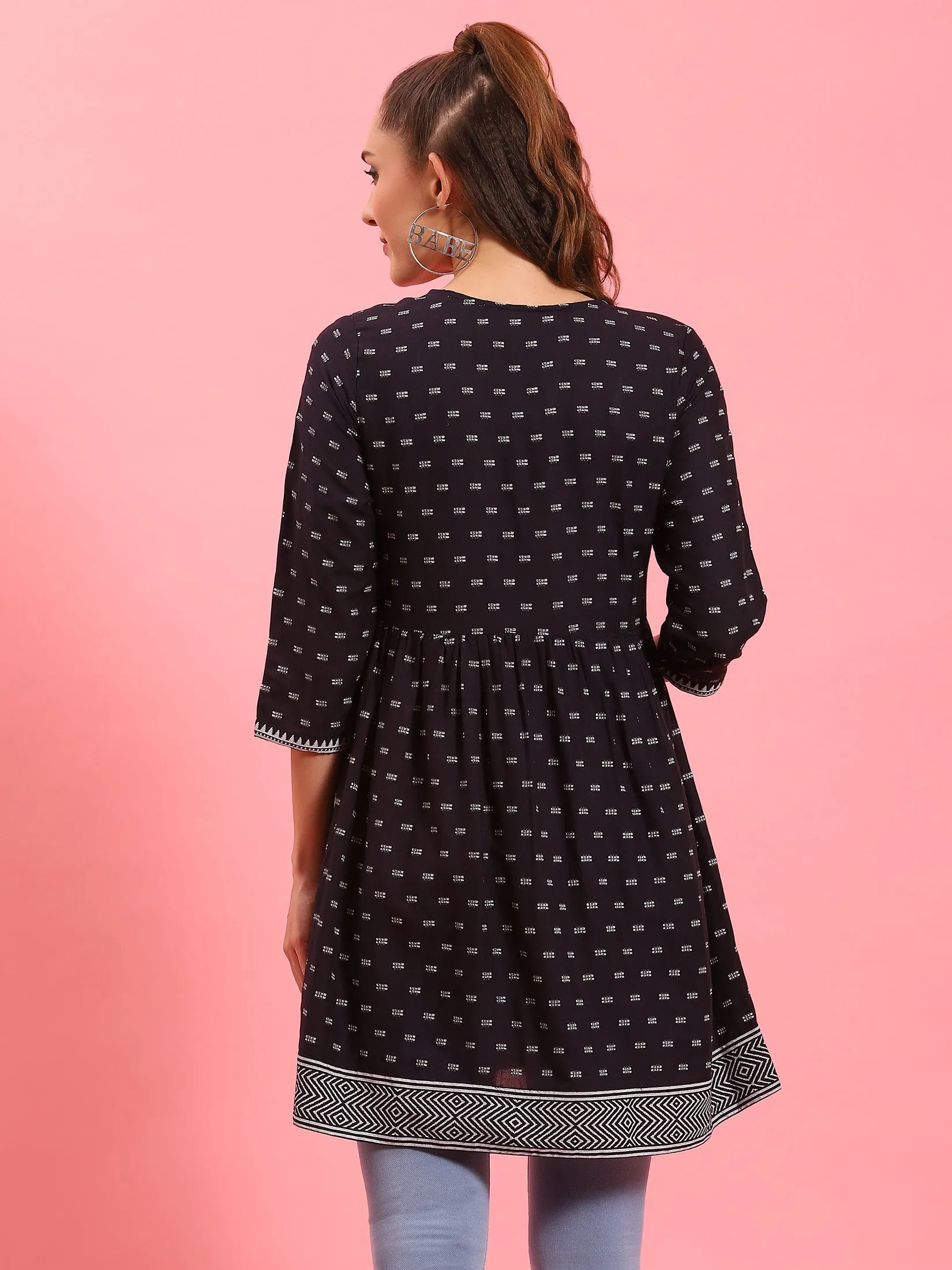 Women Navy Blue Geometric Printed Tunic