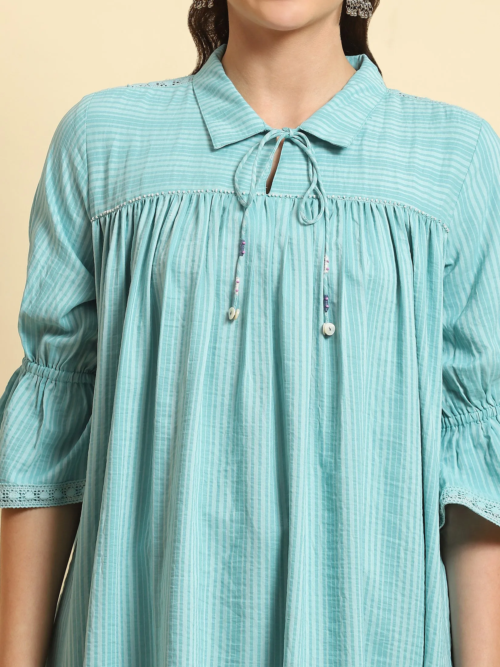 Women Turquoise Blue Stripe Printed Tunic