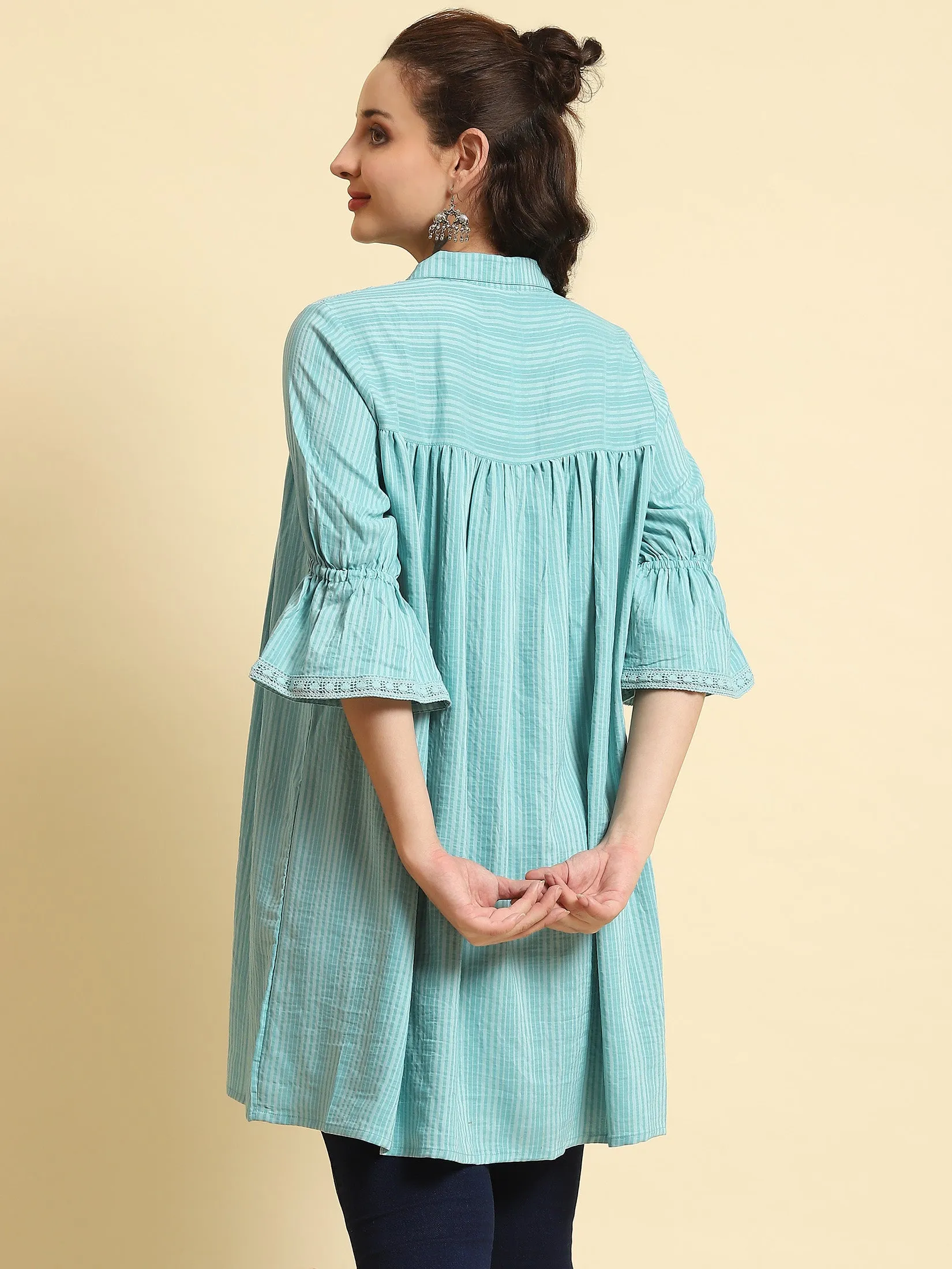 Women Turquoise Blue Stripe Printed Tunic