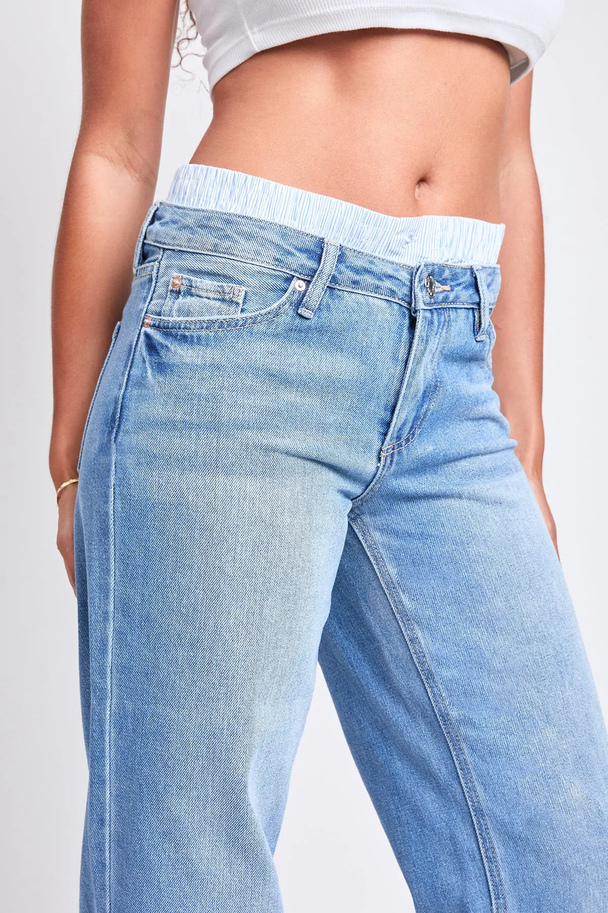 Women's Mid Rise Relax Fit Wide Leg Boxer Jeans