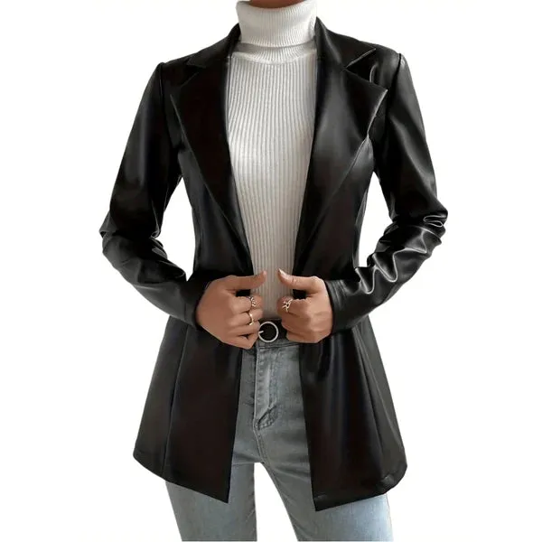 Women’s Sleek Black Lambskin Leather Blazer WB11