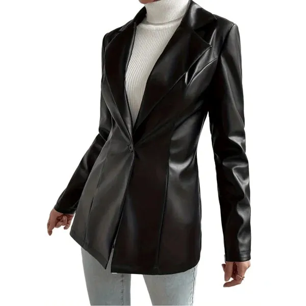 Women’s Sleek Black Lambskin Leather Blazer WB11