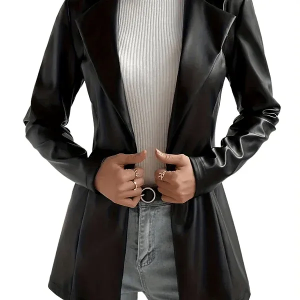 Women’s Sleek Black Lambskin Leather Blazer WB11